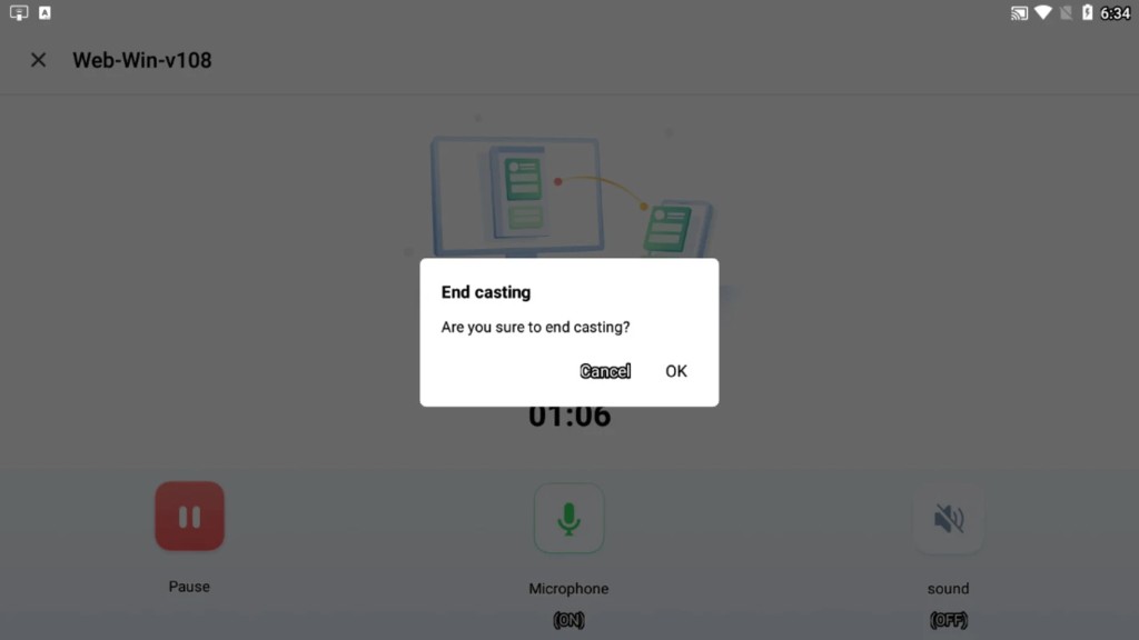 End casting confirmation dialog during an active screen share session