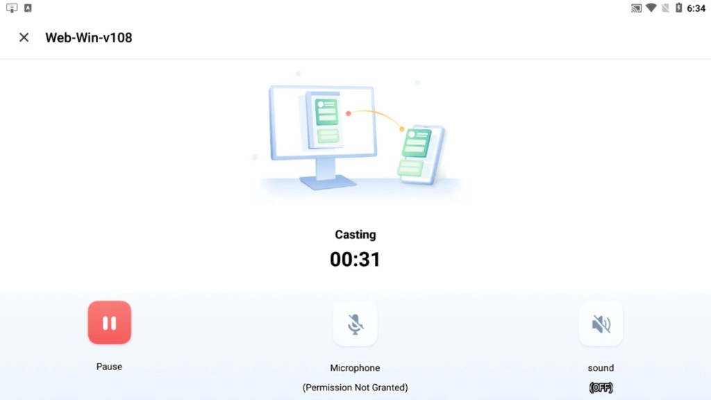 AirDroid Cast active session with casting timer and pause control